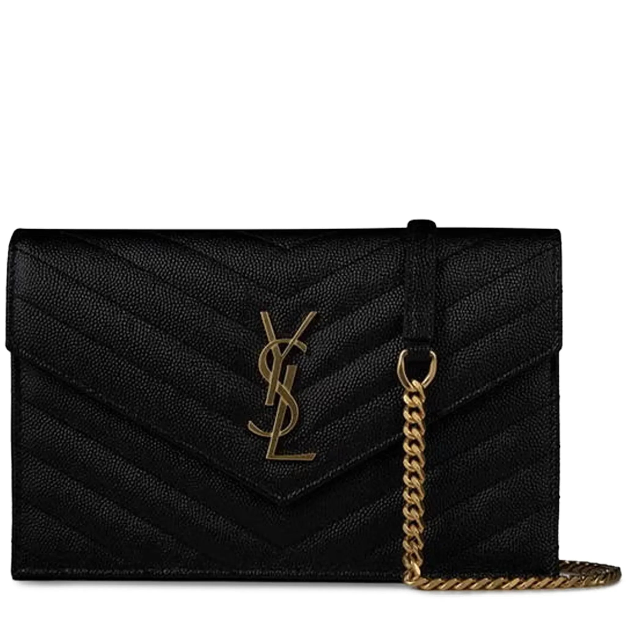 Front View of Saint Laurent Monogram Envelope Black Gold Crossbody Bag 742920BOW011000